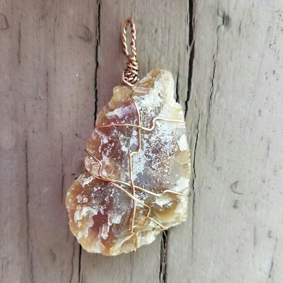Brass Wire Wrapped Brown Calcite - Picture 1 of 8